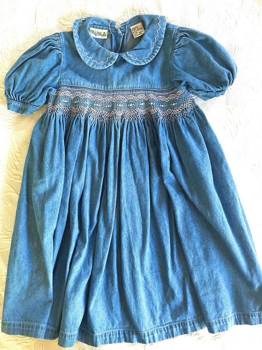 Vintage Polly Flinders Blue Denim/Pink Rose Smocking